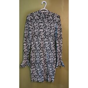 Michael Kors Black/white Floral Long Sleeve Bodycon Dress | Small